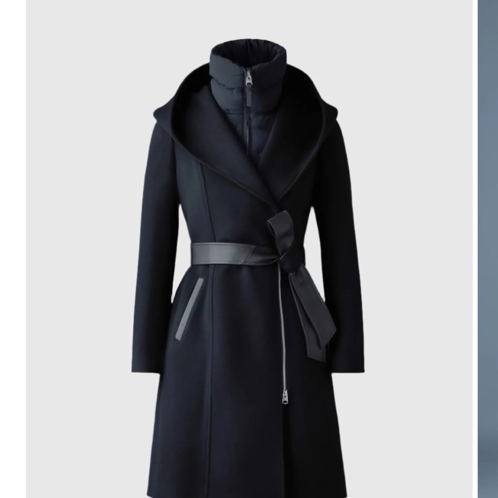 Mackage Women's Shia Black Winter Wool Coat with leather accents VERY NEW - Picture 13 of 14